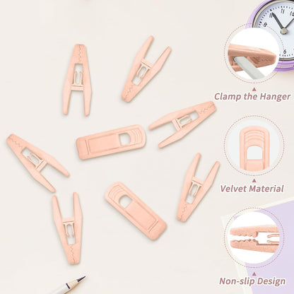 20 Pcs Velvet Hangers Clips, Non-Slip Clothes Hanger Clips Multi-Purpose Hanger Clips Strong Finger Flocked Clips for Pants Skirt Clothes Velvet Hanger (Pink)