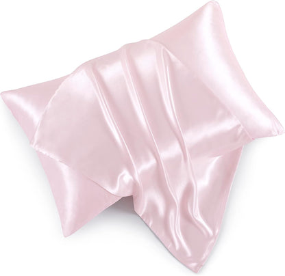 Blush Pink Satin Pillowcases with Zipper （20x26）,Standard Size Satin Pillowcases Set of 2, Blush Pink Silk Pillowcase for Hair and Skin