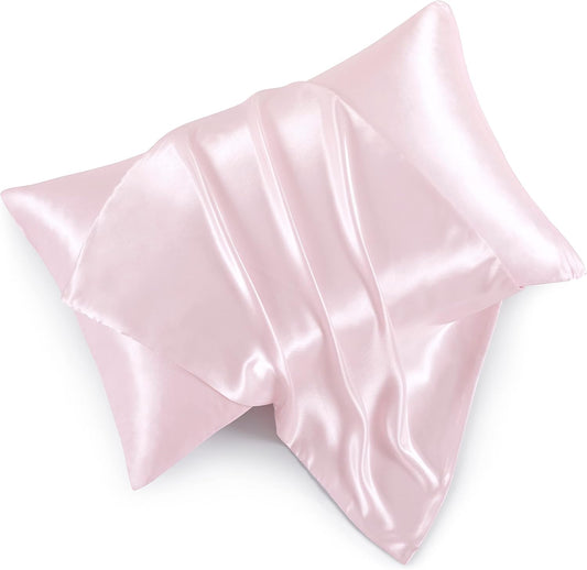 Blush Pink Satin Pillowcases with Zipper （20x26）,Standard Size Satin Pillowcases Set of 2, Blush Pink Silk Pillowcase for Hair and Skin