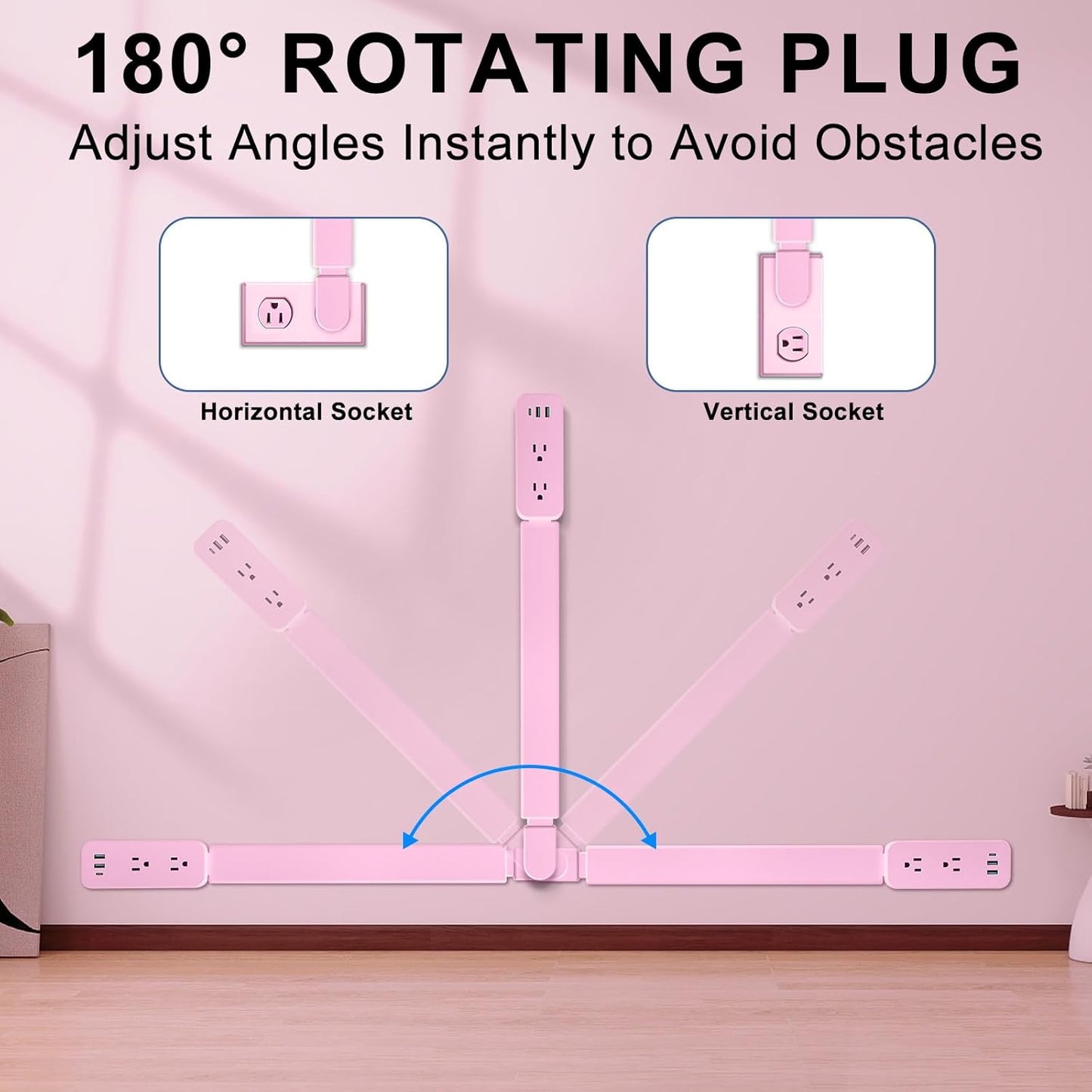Electrical Outlet Extender Stick - Features USB-A, USB-C and 2 AC Outlets, Extends 22"-34", Rotates 180° Access Hard-to-Reach Outlets, Wall Plug Power Socket Expander Nightstands, Sofa, Desks and More