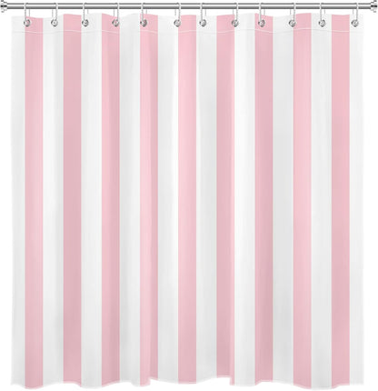 LB Pink and White Striped Fabric Shower Curtain for Bathroom with 12 Hooks, Vertical Stripe Geometric Shower Curtains for Bathroom, Modern Farmhouse Chic Style Bathroom Shower Curtains, 72x72 Inch