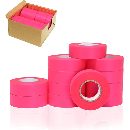 12 Pack Fluorescent Pink Flagging Tape, Non Adhesive Surveyors Tape, Neon Tree Marking Ribbon, Great Visual Labeling & Tagging for Home & Workplace Use, 1 in. x 150 ft