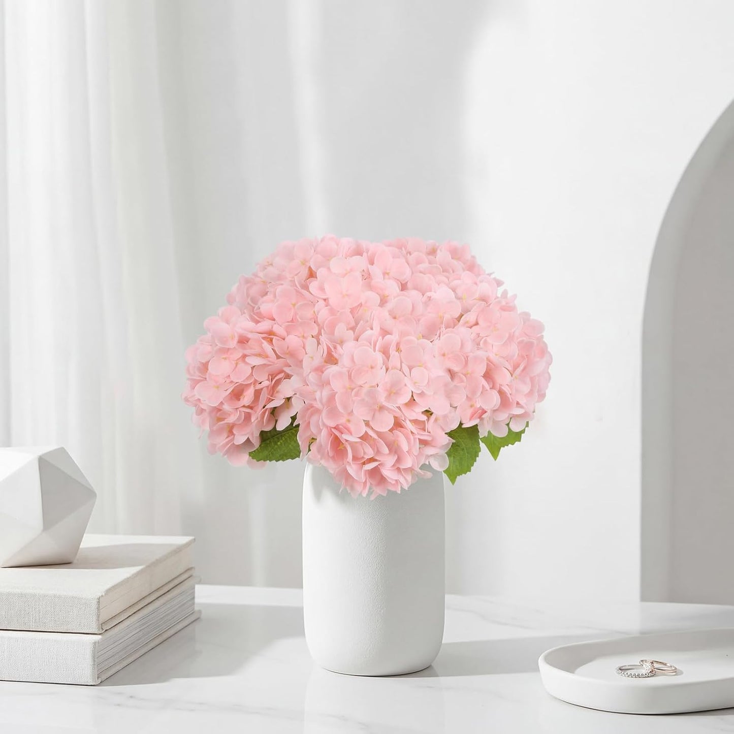IPOPU 6PCS Real Touch Faux Hydrangea Artificial Flowers Light Pink Hydrangeas with Stems Lifelike Fake Hydrangeas for Home Table Wedding Baby Shower Party Floral Arrangements (Light Pink)