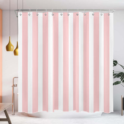 MASLEK Pink and White Striped Shower Curtain for Bathroom, Modern Vertical Stripe Geometric Bathroom Decor Minimalist Aesthetics Bathroom Curtain with Hooks, 72W X 72L Inch