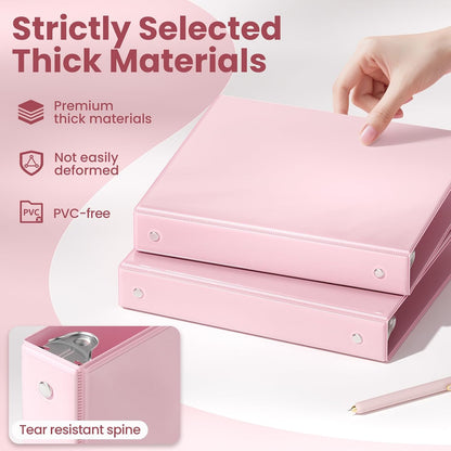 SUNEE 3 Ring Binder 1 Inch 2 Pack, Clear View Binder Three Ring PVC-Free (Fit 8.5x11 Inches) for School or Office Supplies, Pink