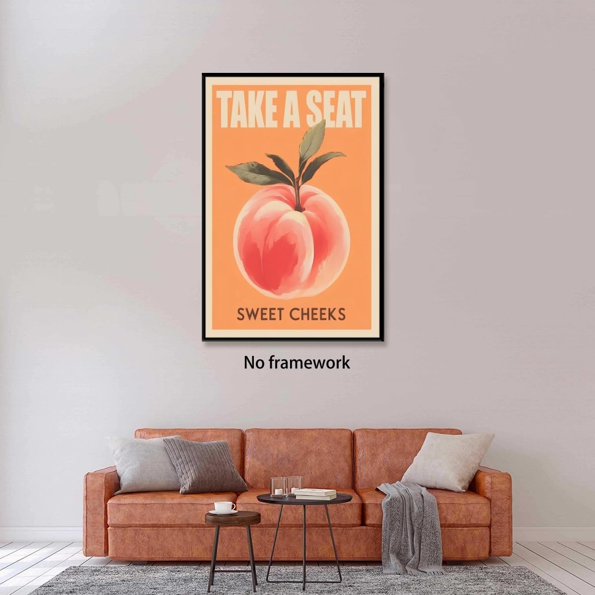 Take a Seat Sweet Cheeks Poster Funny Bathroom Wall Decor Peach Art Retro Sayings Pictures Canvas Print Trendy Fruit Painting Fun Bedroom Toilet Restroom Home Decor 8x12inch Unframed