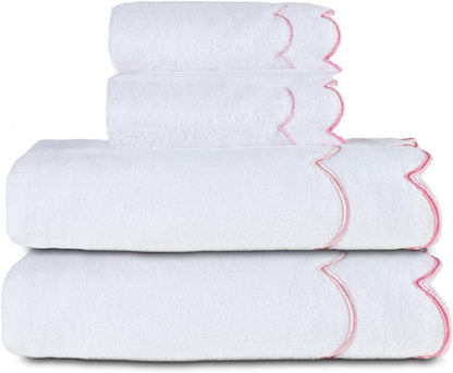 100% Cotton 600 GSM Fingertip Towels Cute Soft Absorbent Embroidered Scalloped Hand Towels Decorative for Bathroom Home Hotels (Pink, 2-Pack(27" L x 16" W/54 L x 27" W))