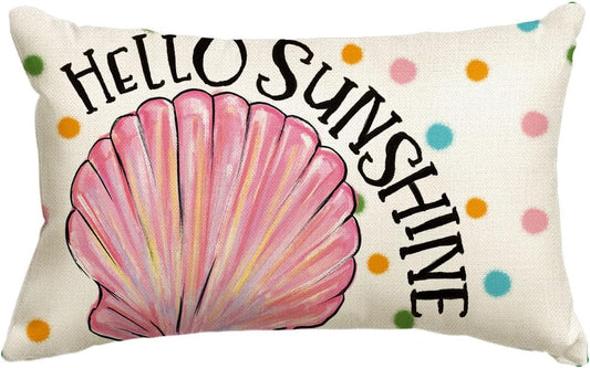 AVOIN colorlife Hello Summer Pink Shell Throw Pillow Cover, 12 x 20 Inch Colorful Polka Dots Cushion Case Decoration for Sofa Couch Holiday Seasonal Home Decor