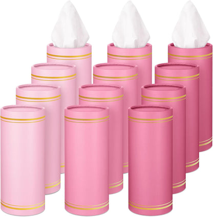 Fourluoo 12 Pack Car Tissue Cylinder Holder Bulk with 3 Ply Facial Tissues, Round Napkin Holders for Cup Holder Cylinder Travel Paper Tubes Bulk Round Napkin Boxes Packs(Pink)