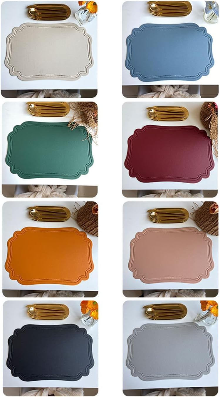 Leather Washable Placemats, Beige Thick Faux Leather Heat Resistant Rectangle Shape Table Mats,Waterproof Non-Slip Easy to Clean Place mat for Kitchen Coffee Dining Room Table Set of 6