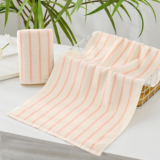 YiLUOMO White and Pink Striped Hand Towels 100% Cotton Set of 2 � Soft, Highly Absorbent and Quick Dry Towels for Bathroom Decor, 13 x 29 Inch