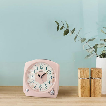 SEIKO QHP012PLH Non Ticking Melodies and Bedroom Alarm Clock, Pink, 4.7 x 5 Inches