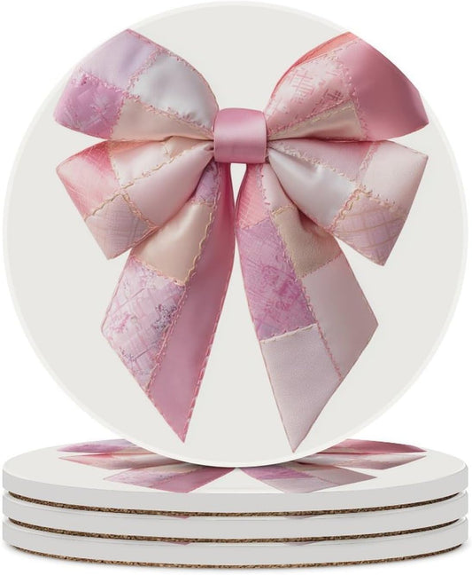 Light Pink Bow Balloon Patchwork Embroidery Coasters Set of 4 Absorbent Coasters