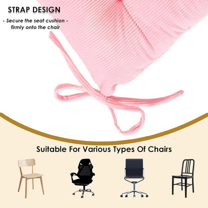 4Pack Chair Cushions for Dining Chairs 15.7"X15.7" Corduroy Chair Pads with Ties Indoor Non-Slip Square Seat Cushion for Kitchen Office Chairs Computer Desk Seat Pad, Pink