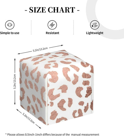 Tissue Box Cover Stylish Hand Drawn Rose Gold Leopard Print Modern PU Leather Square Tissue Box Holder - Decorative Organizer for Bathroom Vanity Countertop Night Stands Office Desk & Car