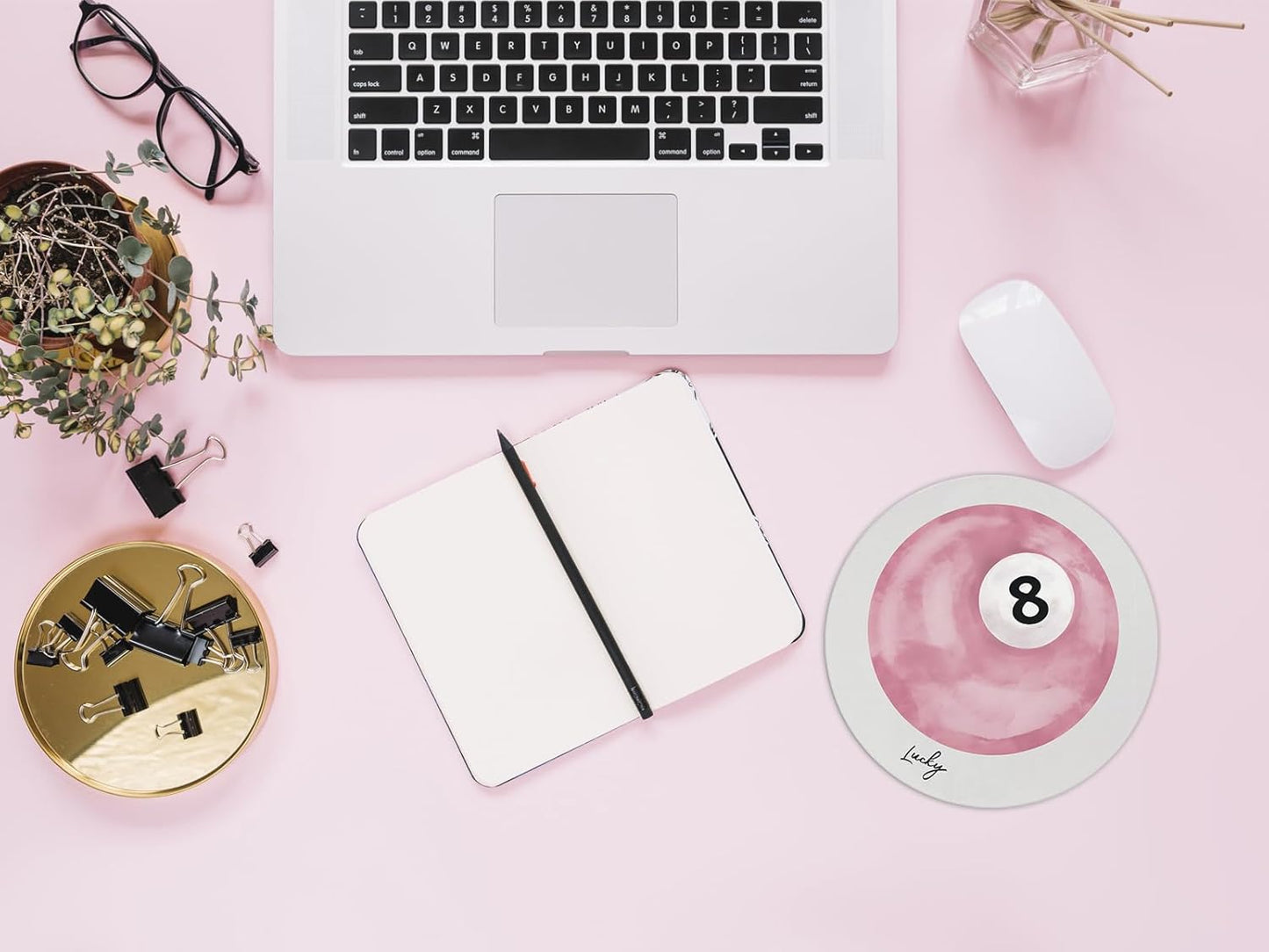 QUICQOD Coquette Mouse Pad, Trendy Round Mouse Pad, Disco Ball Mousepad Pink Lucky 8,Preppy,Non-Slip Rubber Base Mousepads for Home Office Dorm Desk Decor,8.7 x 8.7 Inch