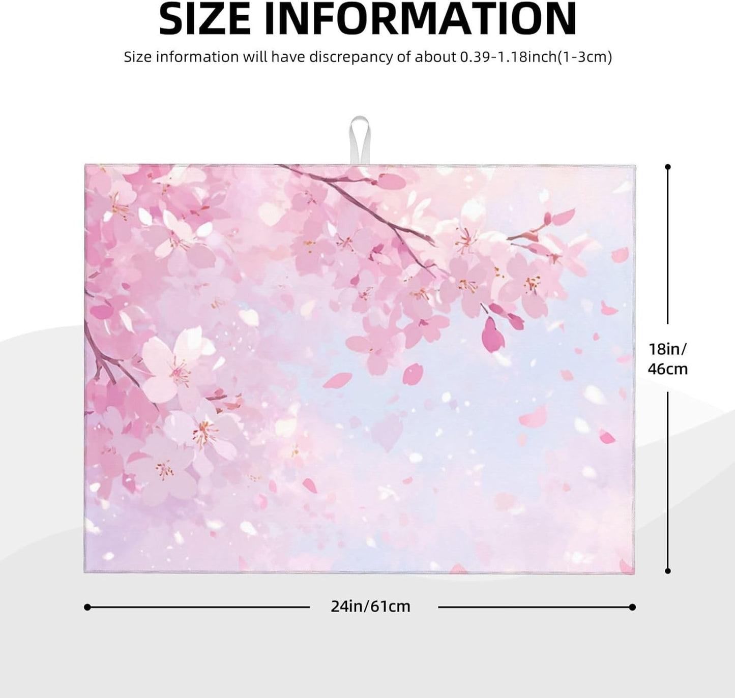 Dish Drying Mat Japanese Art Cherry Blossom Pink for Kitchen Counter Absorbent 18x24 Inch Microfiber Dishes Plate Glass Dry Draining Pad Reversible Washable