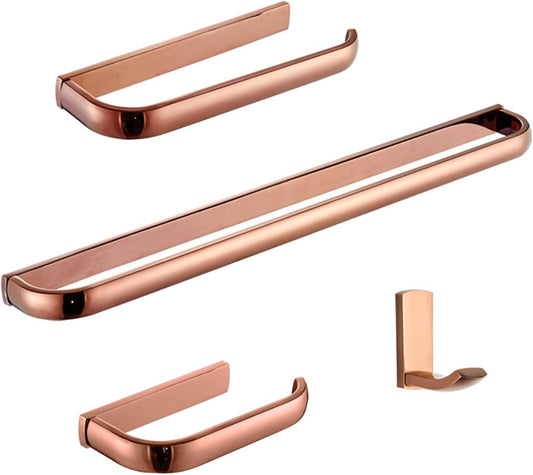 OAkita Rose Gold Toilet Paper Holder, Bathroom Accessories Set (Towel Rail, Towel Rack, Toilet Paper Holder, Towel Hook), Wall Mounted Towel Rack Bathroom Hardware Accessories Set, Rose Gold