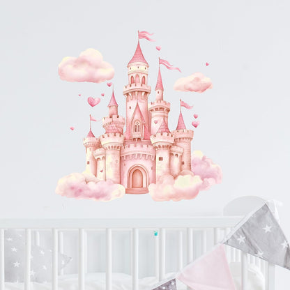 Pink Princess Castle Wall Decals Removable Fairy Tale Vinyl Stickers for Nursery Girls Bedroom and Playroom Decor Peel and Stick Cartoon Wall Art
