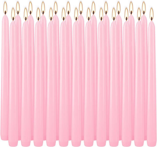 YOROXRG 24 Pack Pink Taper Candles, 7-8 Hours Burn Time, Unscented, Smokeless and Dripless, 0.75 x 10 Inch Dinner Candle Set for Valentine's Day,Household, Wedding, Party and Home Décor Candlesticks