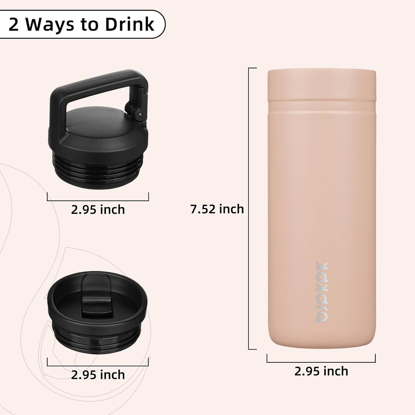 BJPKPK Insulated Water Bottle with 2 Lids,20 oz Double Wall Stainless Steel Vacuum Tumbler Travel Coffee Mug,Wide Mouth Thermal Cup,Peach