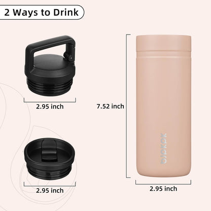 BJPKPK Insulated Water Bottle with 2 Lids,20 oz Double Wall Stainless Steel Vacuum Tumbler Travel Coffee Mug,Wide Mouth Thermal Cup,Peach