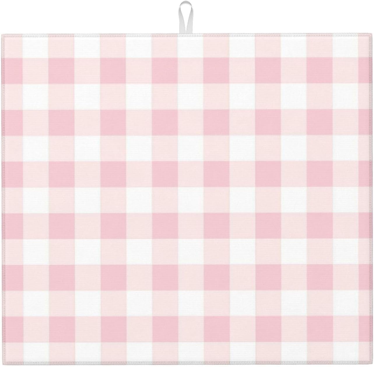 Pink Checkboard Print Microfiber Dish Drying Mat for Kitchen Counter 16x18 in Super Absorbent Drying Pad for Countertops, Sinks, Draining Racks with Hanging