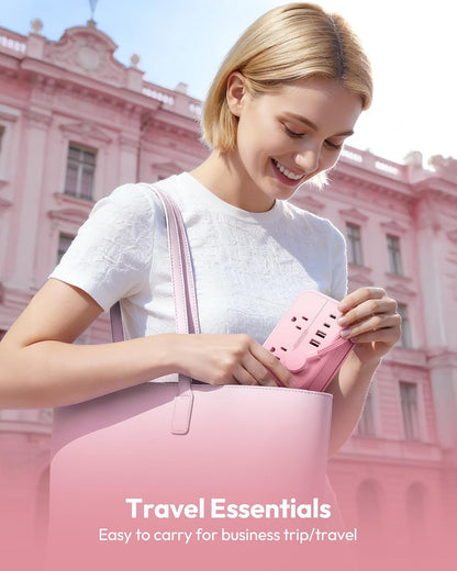 NTONPOWER Pink Extension Cord, Travel Power Strip, 6 Outlets 4 USB Ports(2 USB C), 4ft Extension Cord Wrapped Around Small Power Strip, Compact for Travel, Hotel, Cruise Approved, White