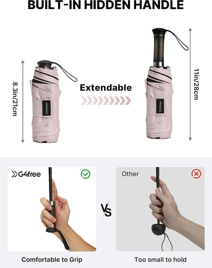 G4Free 46 Inch Mini Travel Umbrella, Compact Lightweight Sun Umbrella, Extendable Built-in Handle, UPF 50+ UV Protection, Manual Open, Pocket Size for Backpack & Purse