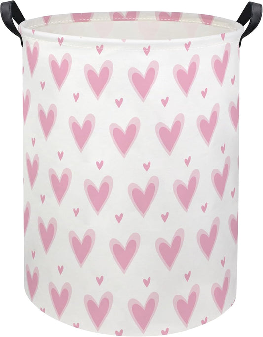 Baby Laundry Basket Baby Hamper for Nursery Girl Kids Butterfly Hamper Cute Kids Toys Storage Bin Organizer Butterfly Room Decor for Home(Pink Hearts)