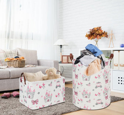 19.7" Laundry Basket,Kids Dirty Clothes Hamper,Waterproof Toys Storage Bin,Room Decor,Gift Baskets,Nursery Hamper(Pink Princess)