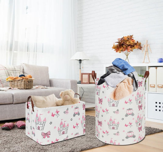 19.7" Laundry Basket,Kids Dirty Clothes Hamper,Waterproof Toys Storage Bin,Room Decor,Gift Baskets,Nursery Hamper(Pink Princess)