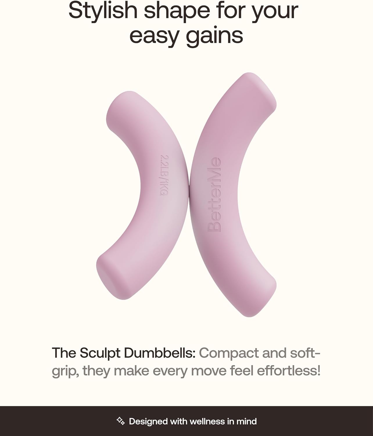 BetterMe Sculpt Dumbbells – 2.2 lb Pair Neoprene Hand Weights – Non-Slip Soft Grip Free Weights for Women – Compact Pilates, Barre & Home Workout Dumbbells