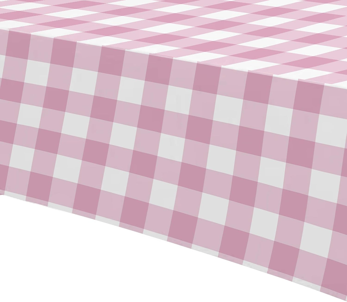 Light Pink Gingham Party Tablecloth Decorations, 3 Pack Pink Checkered Disposable Plaid Party Supplies Tablecover, for Birthday Baby Shower Bridal Wedding, 55in x 86in