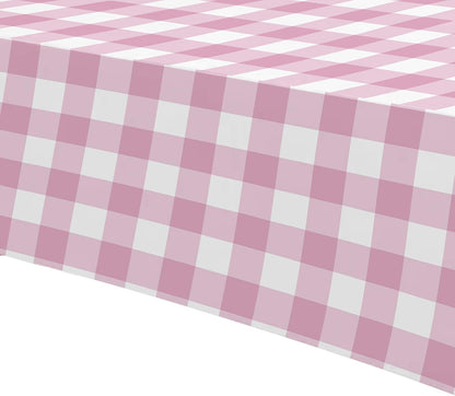 Light Pink Gingham Party Tablecloth Decorations, 3 Pack Pink Checkered Disposable Plaid Party Supplies Tablecover, for Birthday Baby Shower Bridal Wedding, 55in x 86in