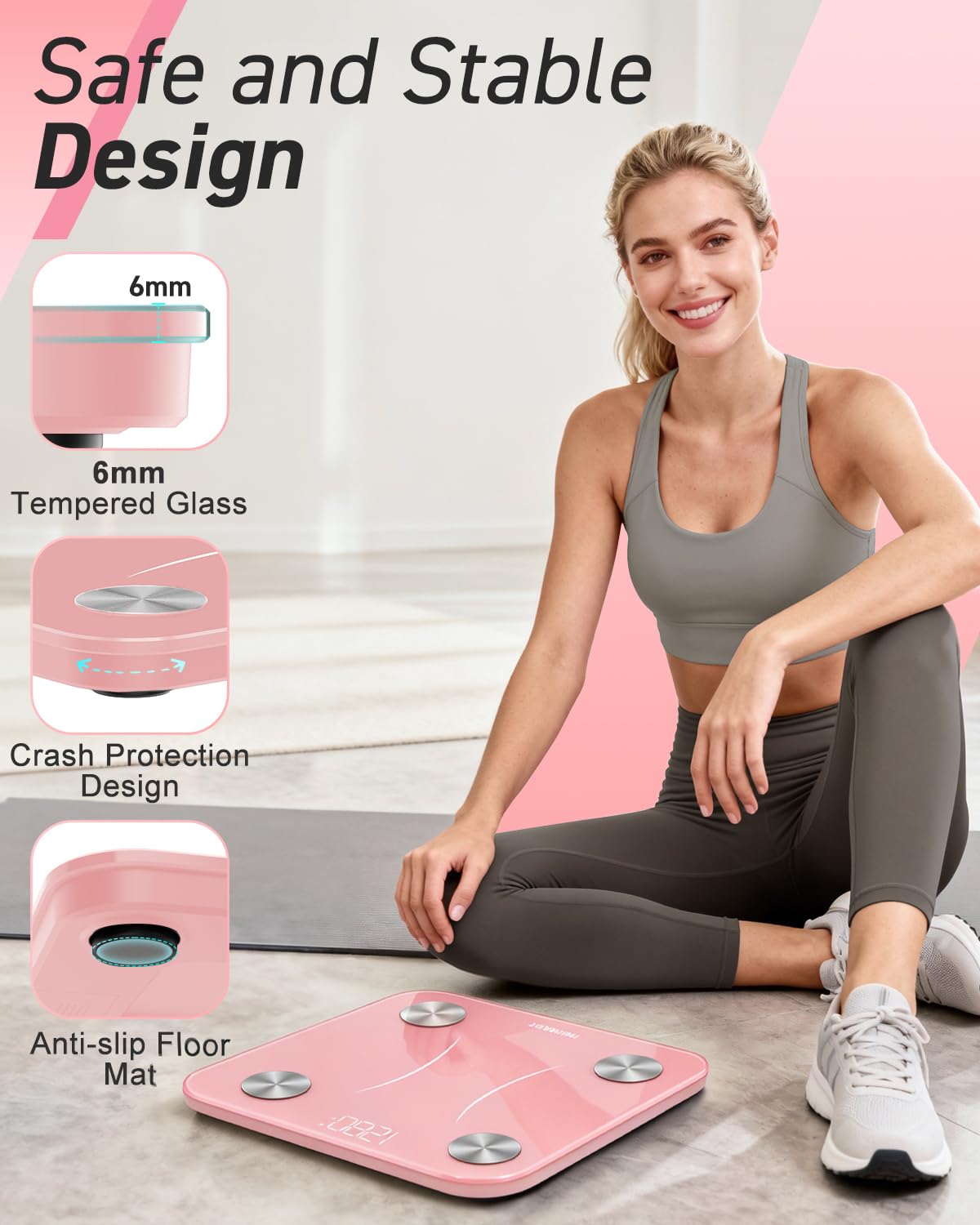 INSMART Body Fat Scale, Smart Scale for Body Weight 0.1lb High Accuracy, Digital Bathroom Weight Scale for BMI, Body Fat, Muscle 17 Body Composition Analyzer Sync with App, LED Display, 400lb, Pink