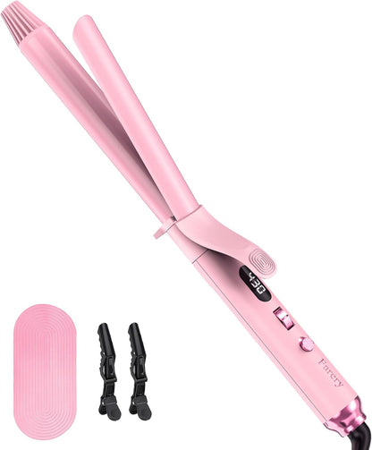 FARERY Long Barrel Curling Iron 1 Inch, Extra Long Curling Iron for Thin Hair, Infused Argan Oil & Keratin, 11 Adjustable Temp, Include Clips & Silicone Pad, Pink