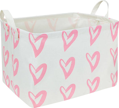 CLOCOR Rectangular Pink Heart Basket Empty, Storage Bin, Waterproof Book Box with Handles, Gift Basket(Pink Heart)