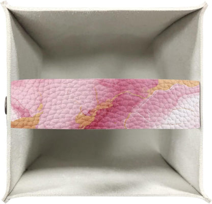 Tissue Box Cover Decorative Holder PU Leather Square Novelty Case Dispenser for End Table, Office Desk, Nightstand, Home Decoration, Pink Marble