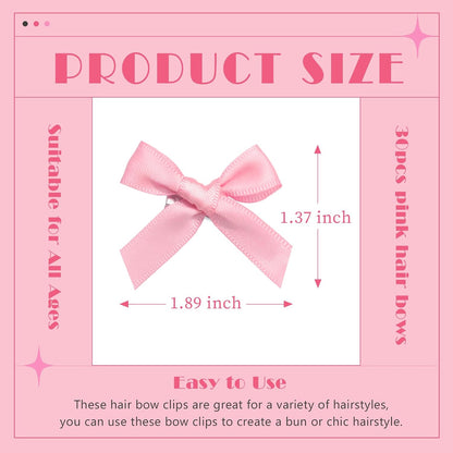 30PCS Bow Hair Clips Pink Satin Mini Bowknot Hair Accessories Cute Hair Bow Barrettes Ribbon Hairpins for Women Girls