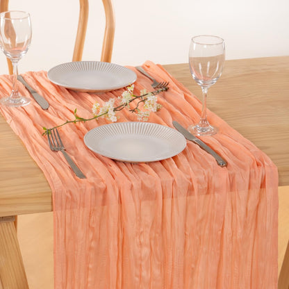 MLMC 3 Pack Peach Cheesecloth Table Runner 10ft Summer Rustic Gauze Cheese Cloth Table Runner 35x120 Inches for Wedding Bridal Baby Shower Party Decor