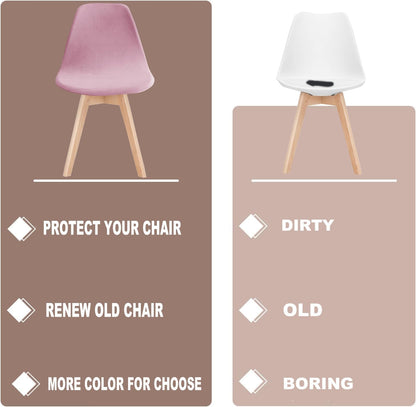 Pack of 4 Velvet Mid Century Modern Dining Chair Covers, Armless Chair Cover,Living Room Side Chair Slipcovers (Pink)