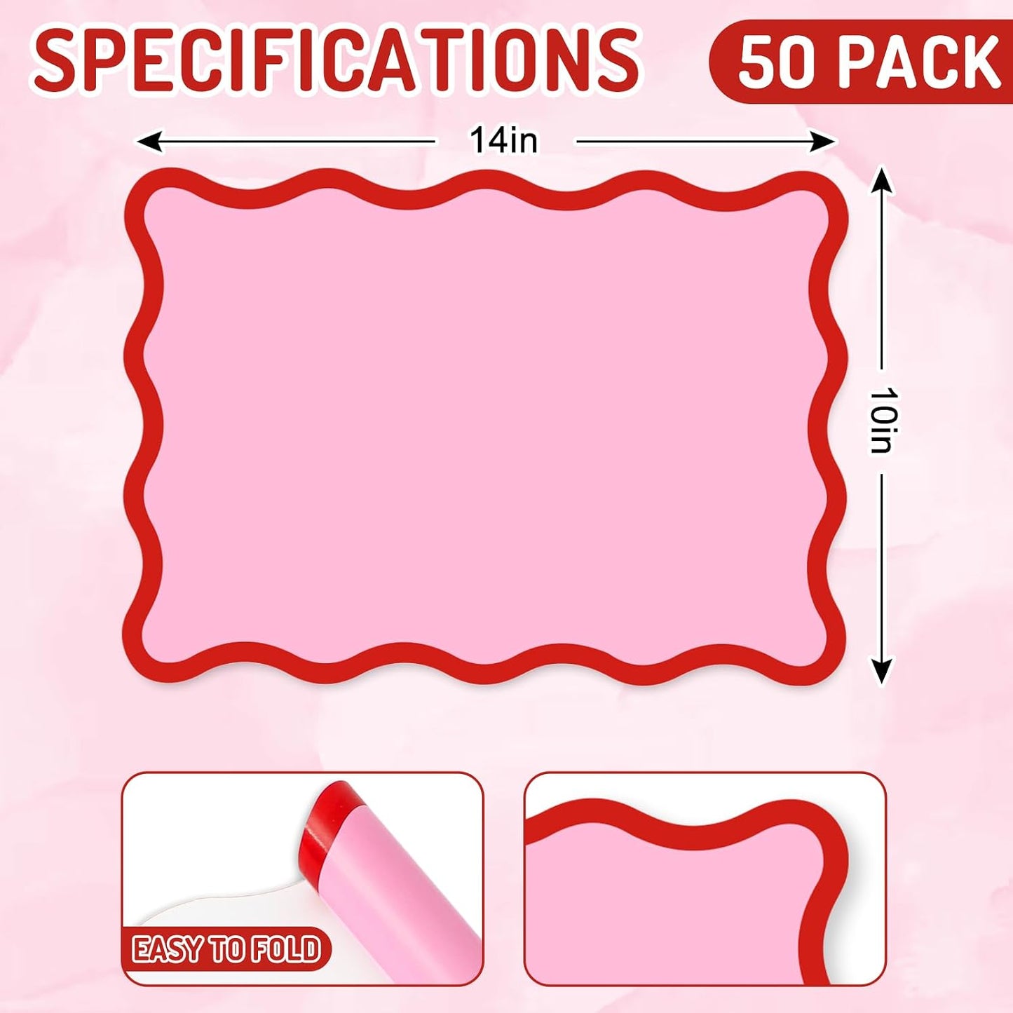 Whaline 50 Pcs Red Pink Paper Placemats Disposable Place Mat Scalloped Decorative Paper Table Mats for Valentine's Day Wedding Anniversary Party Table Setting, 10 x 14 Inch
