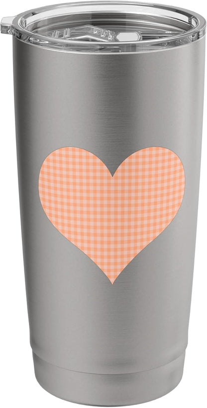 Cute Pastel Coral Peach Plaid Gingham Checkered Pattern Stainless Steel Insulated Tumbler