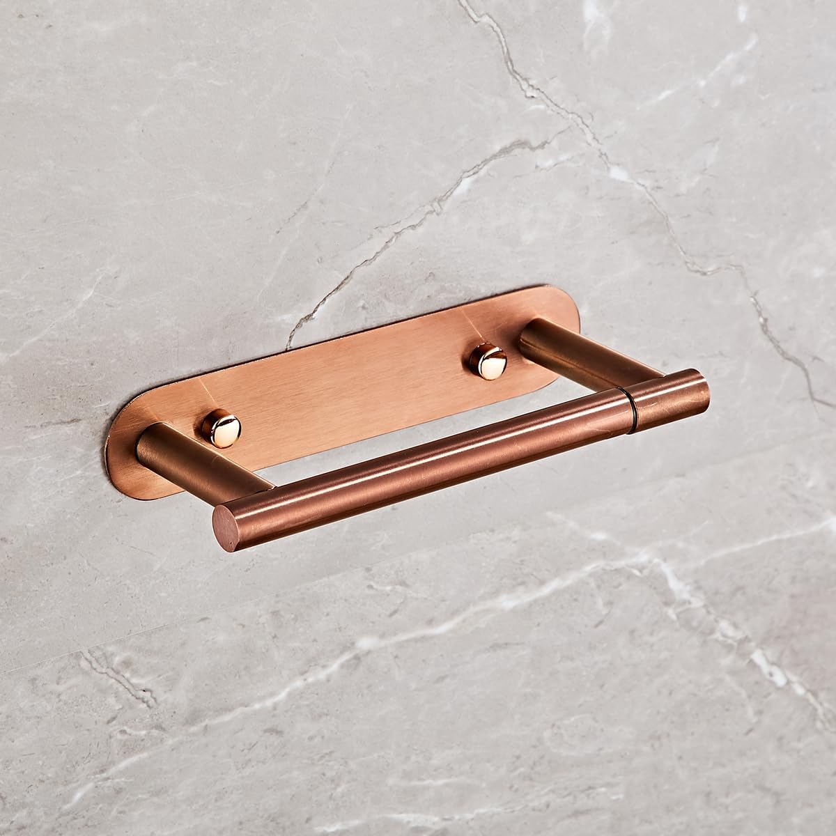 YUET Toilet Roll Holder, Self Adhesive or Screw in Wall Mounted Options, Double Post Pivoting Tissue Roll Holder, Stainless Steel Rustproof Stick On No Drilling Wall Mount for Bathroom, Rose Gold