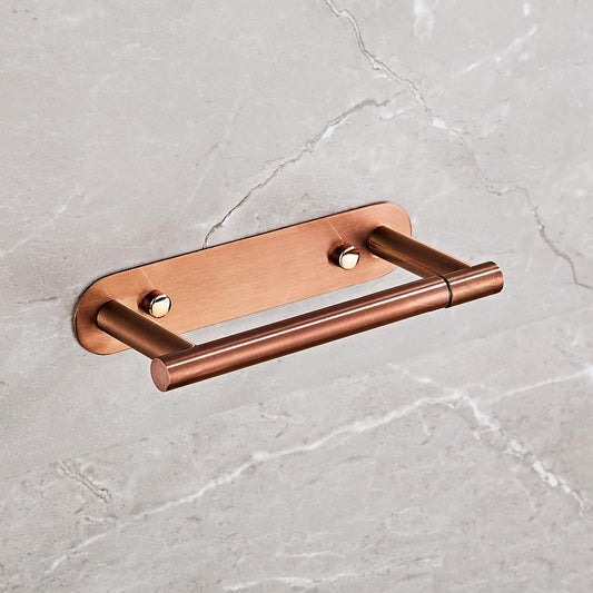 YUET Toilet Roll Holder, Self Adhesive or Screw in Wall Mounted Options, Double Post Pivoting Tissue Roll Holder, Stainless Steel Rustproof Stick On No Drilling Wall Mount for Bathroom, Rose Gold