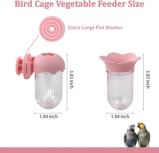2 PCS Bird Cage Vegetable Feeder, Bird Food Dispenser with Water Storage Design to Keep Vegetables Fresh, Hanging Birds Feeder, Parakeet Cage Accessories for Cockatiel & Small Birds (Pink)
