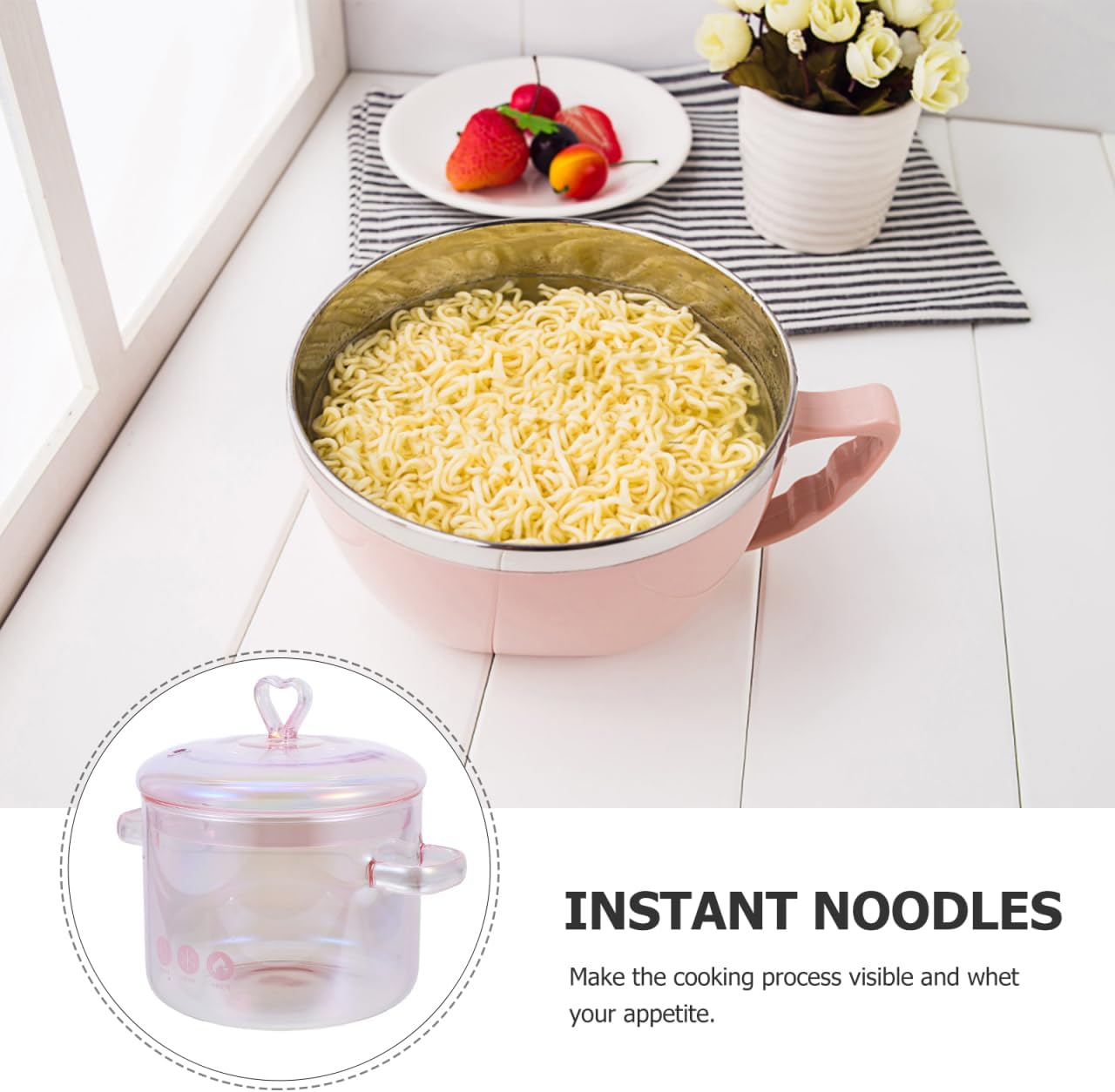 ERINGOGO Glass Cooking Pot with Cover and Handle - 1.5L/50oz Stovetop Cooking Pot with Lid Heat Resistant Glass Saucepan High Borosilicate Glass Cookware Simmer Pot Clear Soup Pot - Pink, 20x15cm