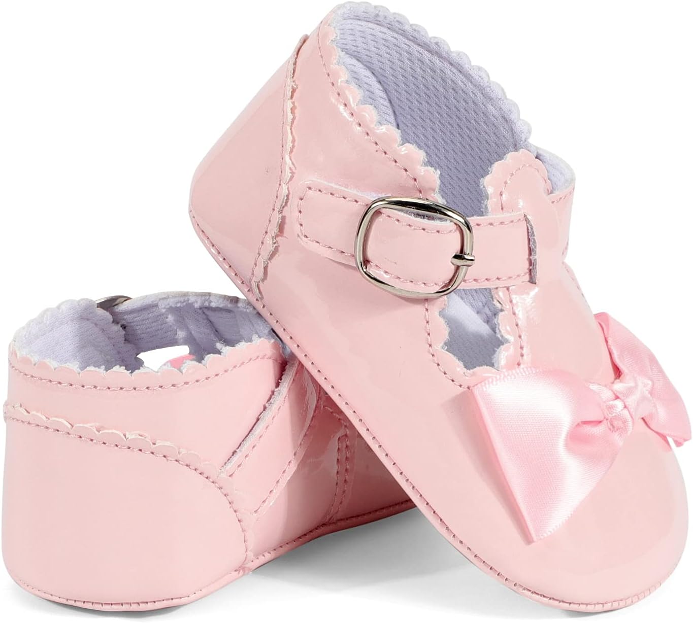 Baby Girls Bowknot Mary Jane Flats Soft Rubber Sole Toddler Walking Shoes Infant Princess Crib Wedding Dress Shoes