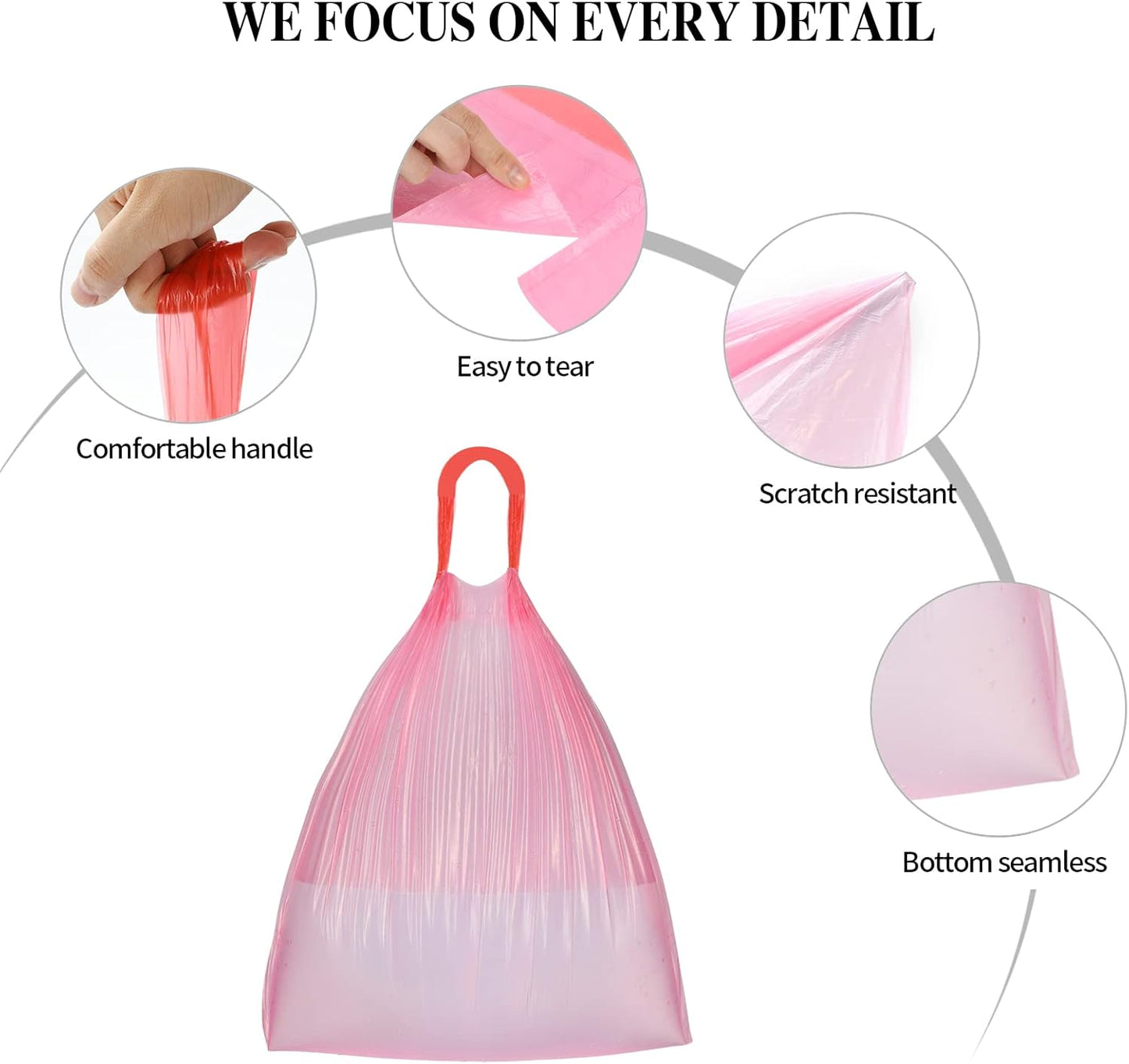 6Rolls Drawstring Small Trash Bags,4 Gallon Thicken Drawstring Small Garbage Bags for Kitchen,Bathroom,Bedroom,Home,Office Trash Cans，120 Counts (Pink)